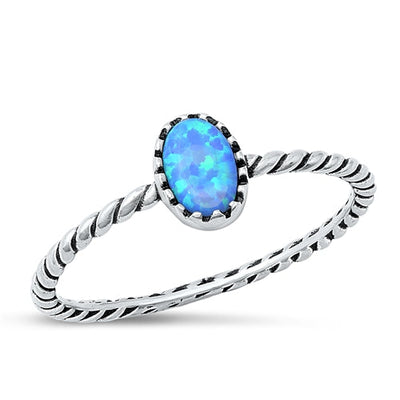 Sterling Silver Oxidized Oval Blue Lab Opal Ring