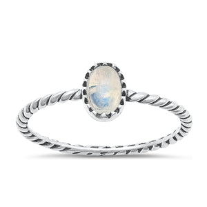 Sterling Silver Oxidized Moonstone Ring-6.8mm