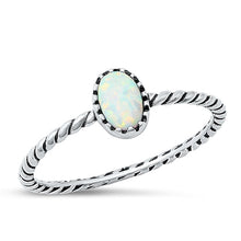 Load image into Gallery viewer, Sterling Silver Oxidized Oval White Lab Opal Ring