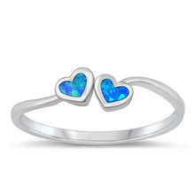 Load image into Gallery viewer, Sterling Silver Rhodium Plated Double Heart Blue Lab Opal and Ring