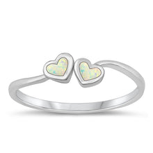 Load image into Gallery viewer, Sterling Silver Rhodium Plated Double Heart White Lab Opal and Ring