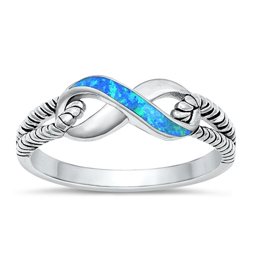 Sterling Silver Oxidized Infinity Blue Lab Opal Ring