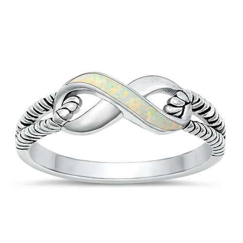 Sterling Silver Oxidized Infinity White Lab Opal Ring