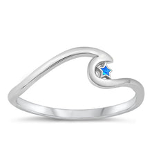Load image into Gallery viewer, Sterling Silver Oxidized Wave and Star Blue Lab Opal Ring