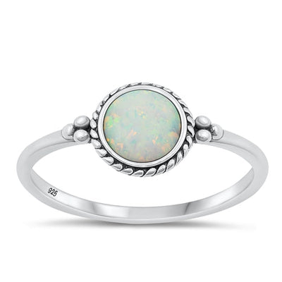 Sterling Silver Oxidized White Lab Opal Ring-8mm