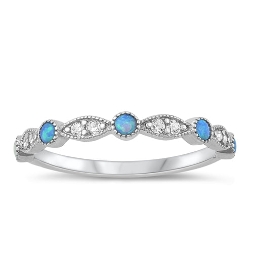 Sterling Silver Rhodium Plated Blue Lab Opal Ring