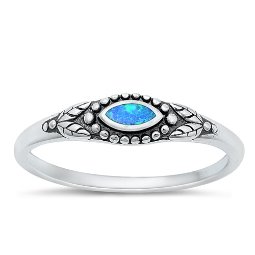 Sterling Silver Blue Oval Lab Opal Oxidized Ring