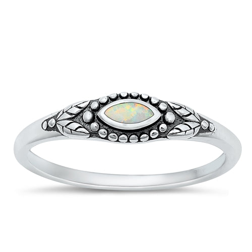 Sterling Silver White Oval Lab Opal Oxidized Ring