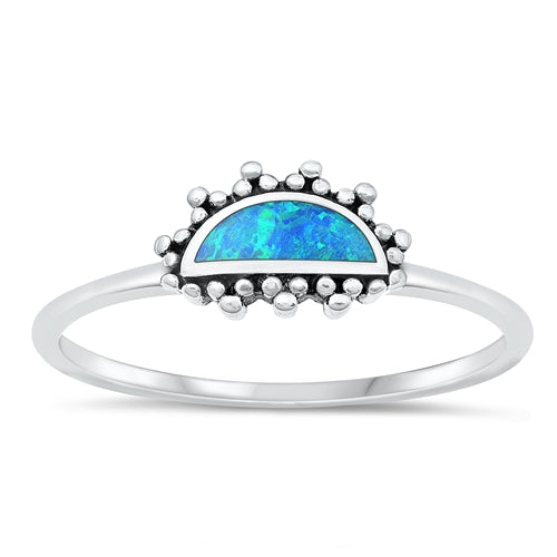 Sterling Silver Oxidized Semicircle Blue Lab Opal Ring
