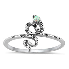 Load image into Gallery viewer, Sterling Silver Rhodium Plated Snake White Lab Opal and Ring-13mm