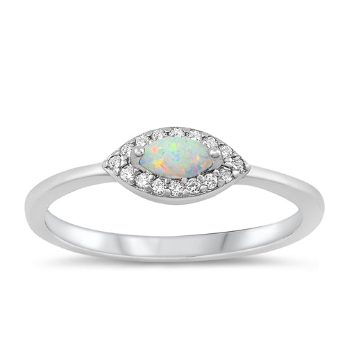 Sterling Silver Rhodium Plated Eye White Lab Opal and Ring-4.8mm