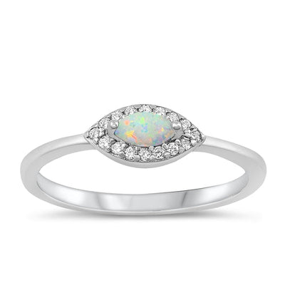 Sterling Silver Rhodium Plated Eye White Lab Opal and Ring-4.8mm