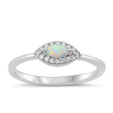 Sterling Silver Rhodium Plated Eye White Lab Opal and Ring-4.8mm