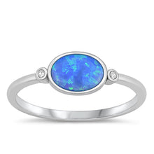 Load image into Gallery viewer, Sterling Silver Rhodium Plated Blue Lab Opal and Clear CZ Ring