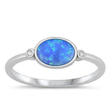 Sterling Silver Rhodium Plated Blue Lab Opal and Clear CZ Ring