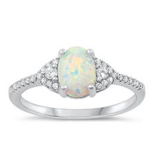 Load image into Gallery viewer, Sterling Silver Rhodium Plated White Lab Opal and Clear CZ Ring