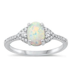 Sterling Silver Rhodium Plated White Lab Opal and Clear CZ Ring
