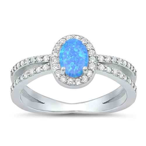 Sterling Silver Rhodium Plated Blue Lab Opal Ring-9.8mm