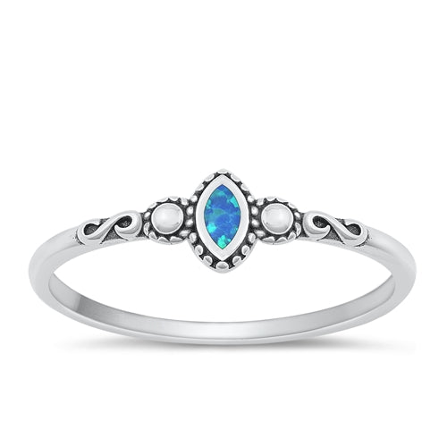 Sterling Silver Oxidized Blue Lab Opal Ring-6mm