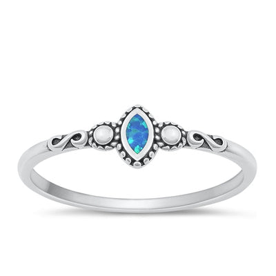 Sterling Silver Oxidized Blue Lab Opal Ring-6mm