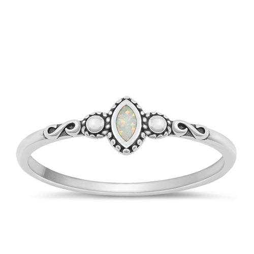 Sterling Silver Oxidized White Lab Opal Ring-6mm