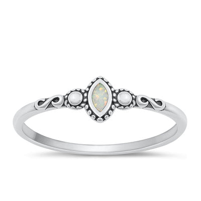 Sterling Silver Oxidized White Lab Opal Ring-6mm