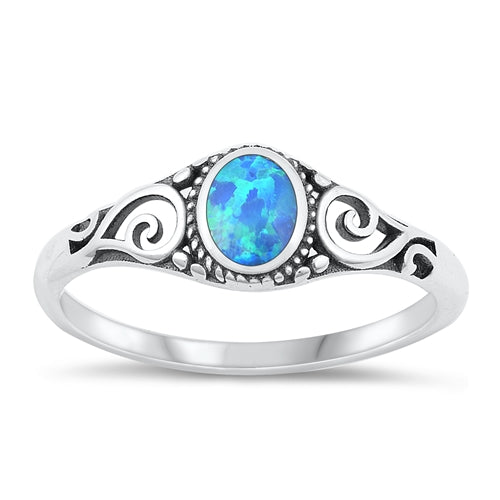 Sterling Silver Oxidized Blue Lab Opal Ring-6.8mm