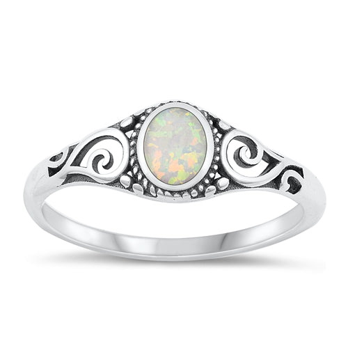 Sterling Silver Oxidized White Lab Opal Ring-6.8mm