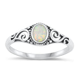 Sterling Silver Oxidized White Lab Opal Ring-6.8mm
