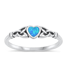 Load image into Gallery viewer, Sterling Silver Oxidized Celtic Heart Blue Lab Opal Ring