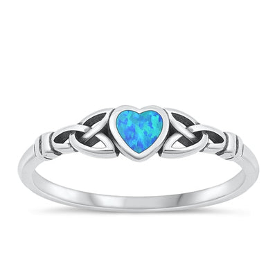 Sterling Silver Oxidized Celtic Heart Blue Lab Opal Ring