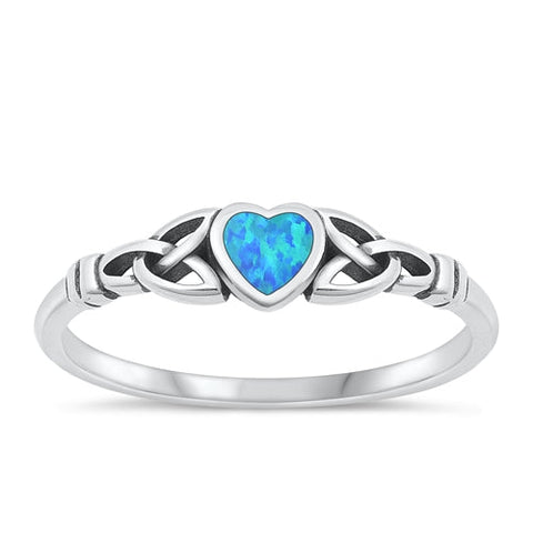 Sterling Silver Oxidized Celtic Heart Blue Lab Opal Ring