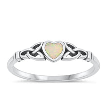 Load image into Gallery viewer, Sterling Silver Oxidized Celtic Heart White Lab Opal Ring