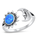 Sterling Silver Oxidized Sun and Moon Blue Lab Lab-Opal Ring