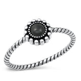 Sterling Silver Round Black Agate Stone Ring