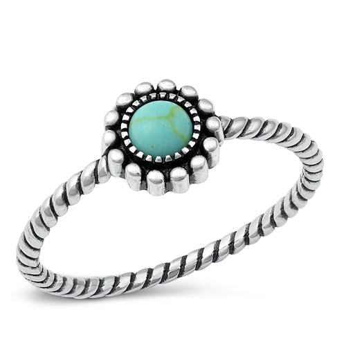 Sterling Silver Round Simulated Turquoise Stone Ring