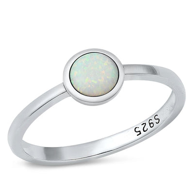 Sterling Silver Round White Lab Opal Ring