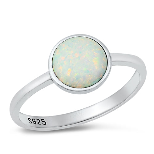 Sterling Silver Round White Lab Opal Ring