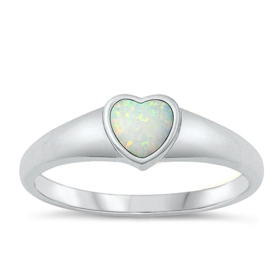Sterling Silver Heart White Lab Opal Ring