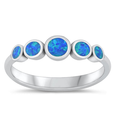 Sterling Silver Circles Blue Lab Opal Ring