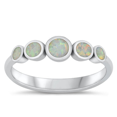 Sterling Silver Circles White Lab Opal Ring