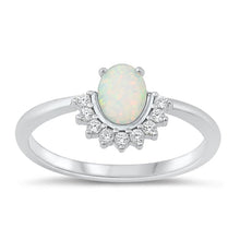 Load image into Gallery viewer, Sterling Silver Rhodium Plated Oval White Lab Opal And Clear CZ Ring