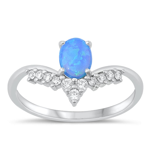 Sterling Silver Rhodium Plated Blue Lab Opal and Ring-11.2mm