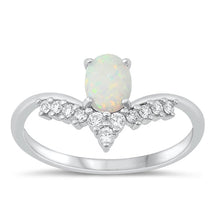 Load image into Gallery viewer, Sterling Silver Rhodium Plated White Lab Opal and Ring-11.2mm