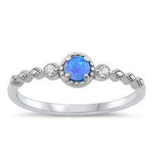 Load image into Gallery viewer, Sterling Silver Rhodium Plated Blue Lab Opal and Clear CZ Ring-5.3mm