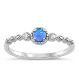 Sterling Silver Rhodium Plated Blue Lab Opal and Clear CZ Ring-5.3mm