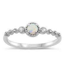 Load image into Gallery viewer, Sterling Silver Rhodium Plated White Lab Opal and Clear CZ Ring-5.3mm