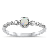 Sterling Silver Rhodium Plated White Lab Opal and Clear CZ Ring-5.3mm