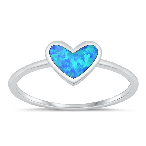 Sterling Silver Oxidized Heart Blue Lab Opal Ring