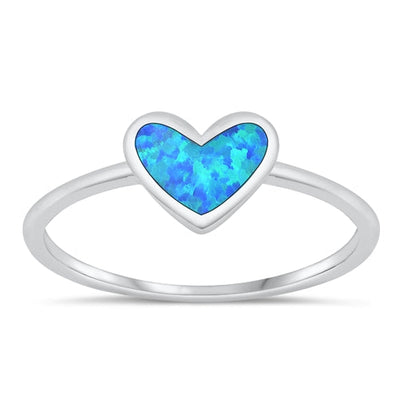 Sterling Silver Oxidized Heart Blue Lab Opal Ring